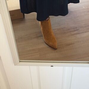 Marc Fisher Alva Suede Pointed-Toe Ankle Boot in Camel size 8